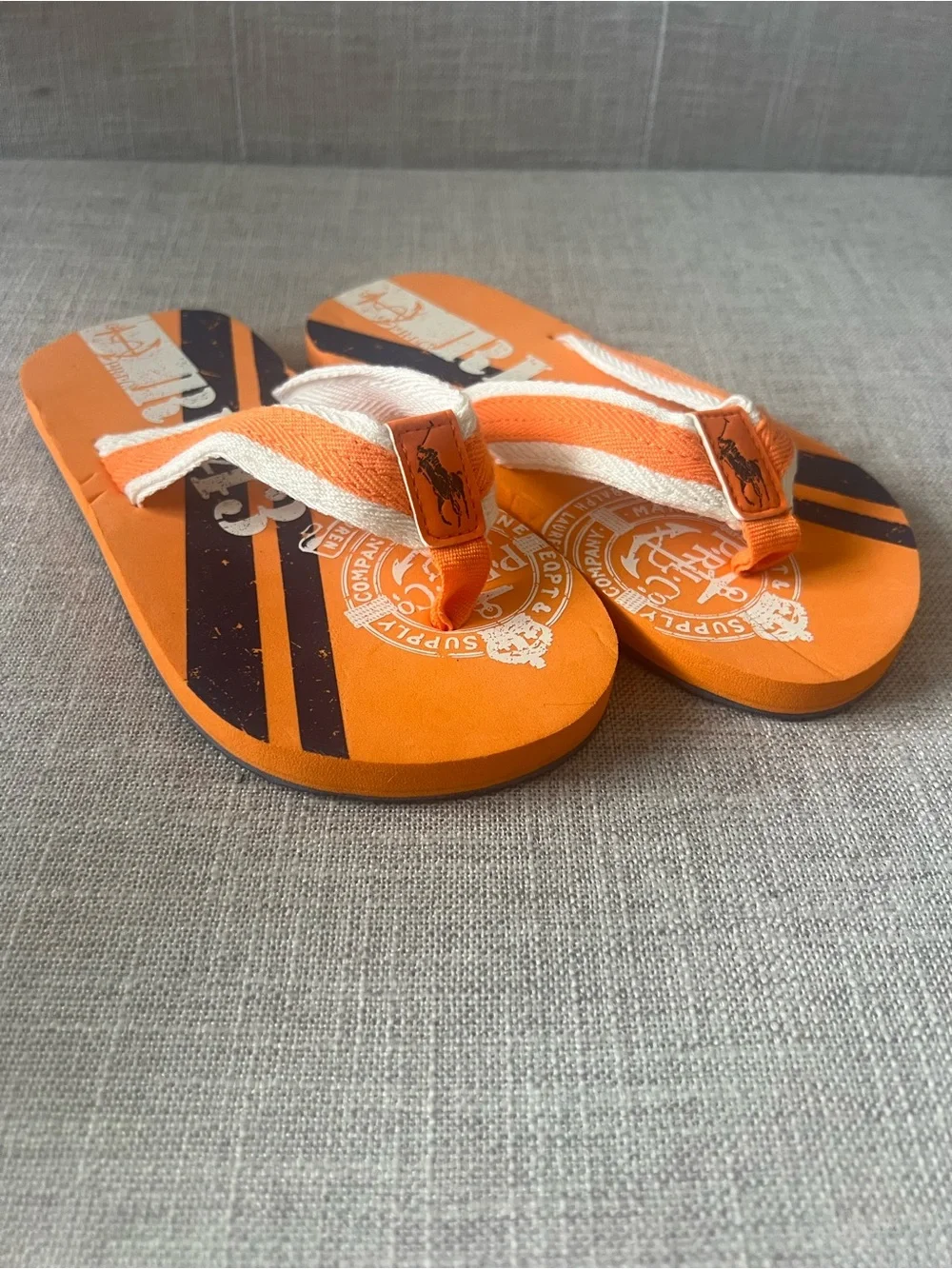 POLO Ralph Lauren unisex/girls/boys Orange Graphic summer thong logo sandals, 13